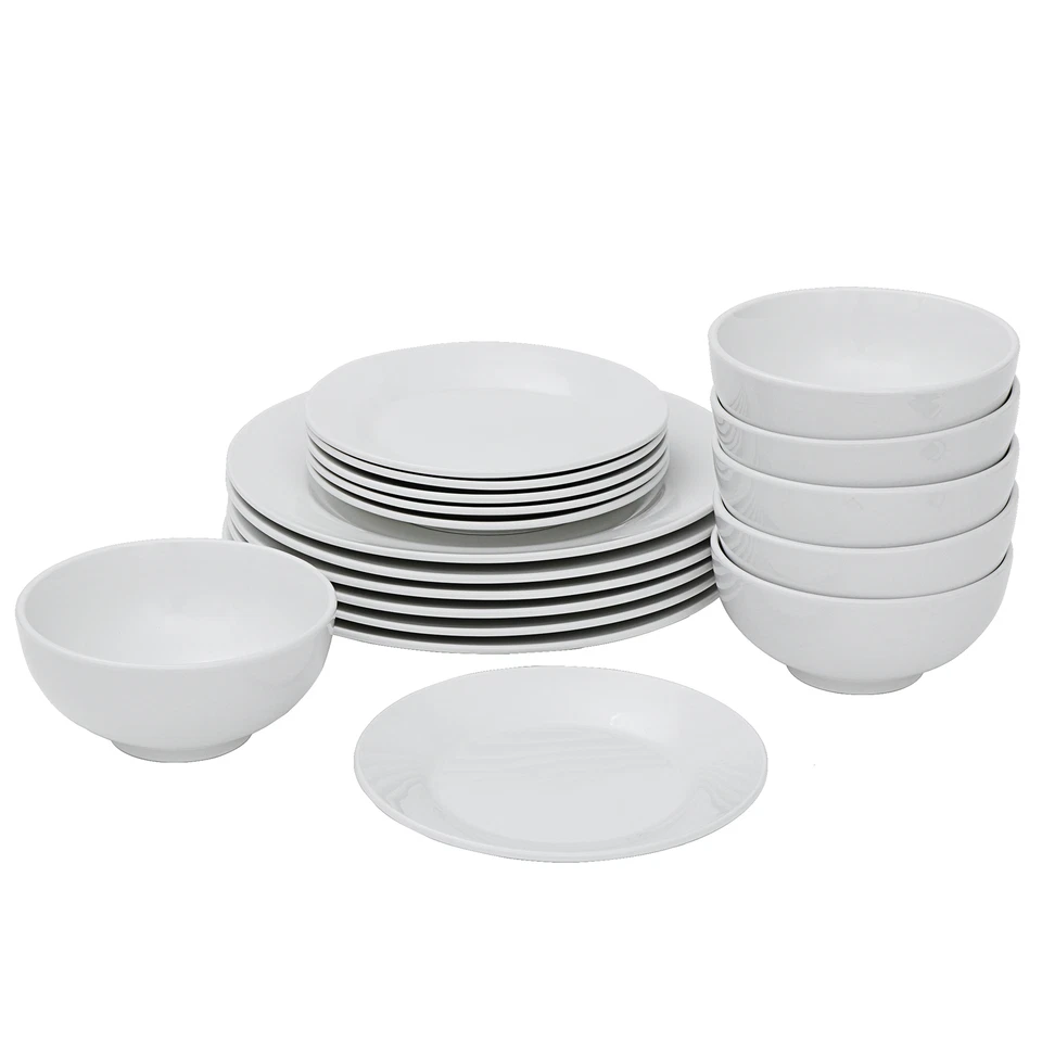 18-piece Dinnerware Set Round Dinner Plates Dish Service for 6 White