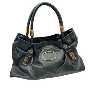 Chloé Black Leather Victoria 2way Shoulder Tote Bag Purse Authentic Plated Logo - Picture 1 of 19