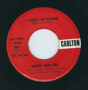 R&B / Soul - Marie Knight & Rex Garvin CARLTON 502 I can't sit down ♫ 1959 - Picture 1 of 2