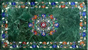Mesa de comedor multipiedra de mármol verde hecha a mano 36"x24" - Decoración de muebles artísticos - Imagen 1 de 8