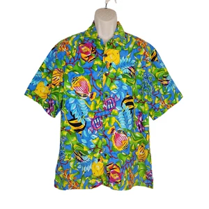 Malibu Dreams Hawaiian Shirt Mens Medium Sea Fish Coral Reef Clown Ocean - Picture 1 of 10