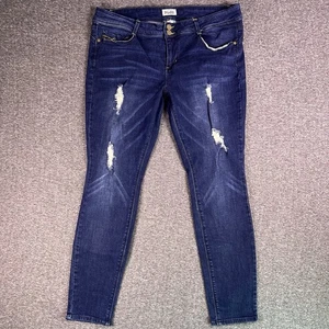 Mudd Jeans Womens 17 Dark Blue Faded Distressed Stretch Denim Y2K Fit37x29.5 - Picture 1 of 12
