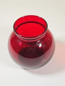 Royal Ruby Red Cranberry Glass Globe Vase Round Vintage Collectable Centerpiece - Picture 1 of 6