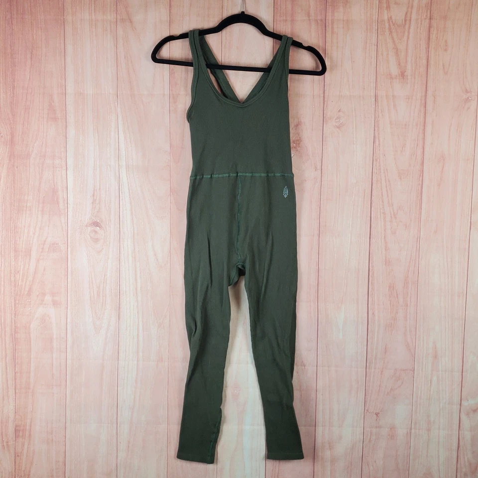 Mono Free People Movement para mujer medio verde elástico cuello redondo espalda cruzada Foto 1 de 4