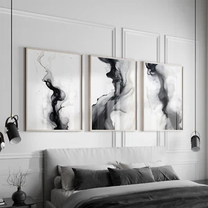 Moderne einfache minimale Galerie Wandkunst 3er Set Schwarz-Weiß-Druck - Bild 1 von 5