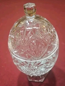 CUT CRYSTAL CANDY DISH WITH LID Pedestal 9" High X 4.25" Diameter Egg Shape - Picture 1 of 7