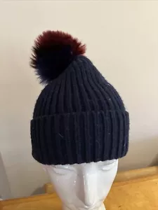 $48 POL0 RALPH LAUREN Wool Blend blue navy HAT POMPOM #30 - Picture 1 of 5