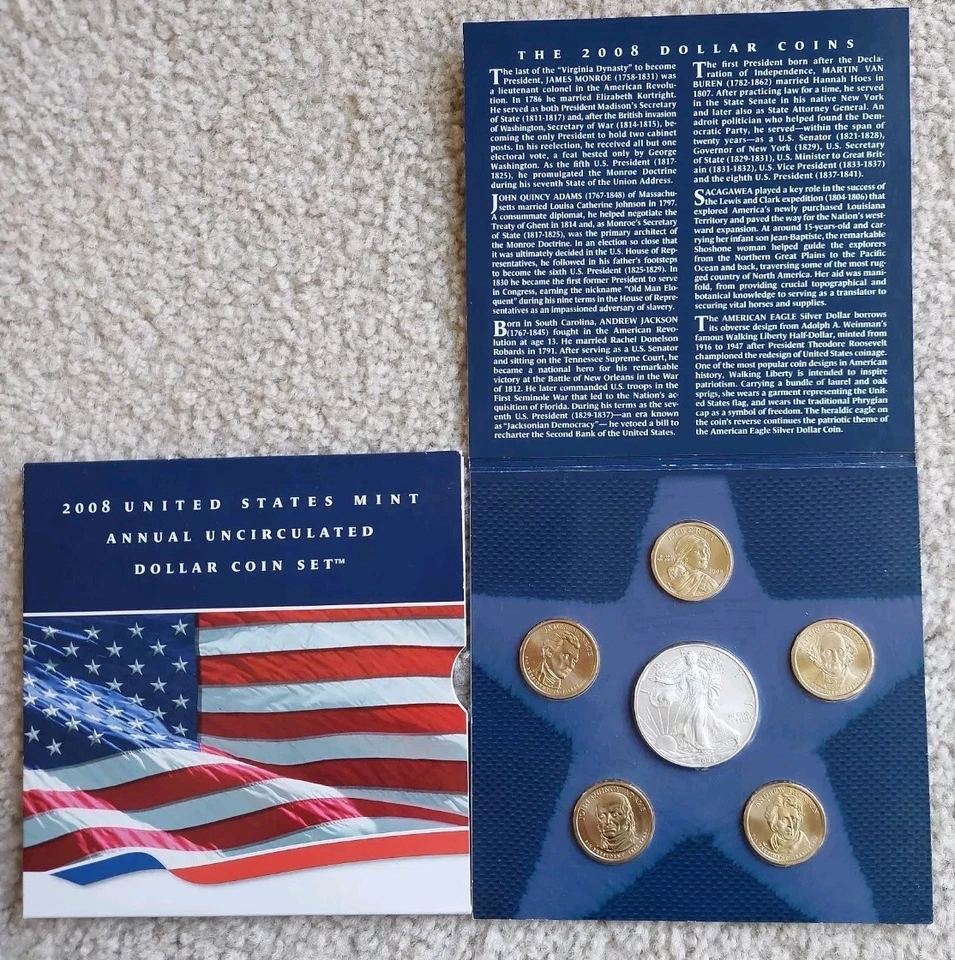 2008 United States Mint Annual Uncirculated Dollar Coin Set w/ Silver Eagle - Image 1 of 4