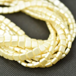25 Beads - 6mm Tile, 2-Hole - Pearl Coat Cream - Czech Glass - Picture 1 of 1