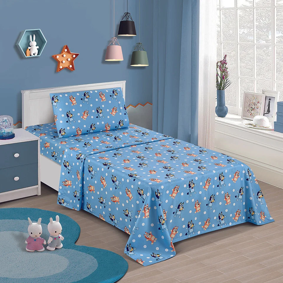 Bluey Bingo Blue Polka Dots Twin Sheet Kids Set 3 pieces