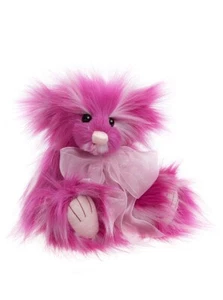 Charlie Bears Raspberry Cupcake - Adorable Plush Teddy Bear Pink Fur and Bow - Picture 1 of 4