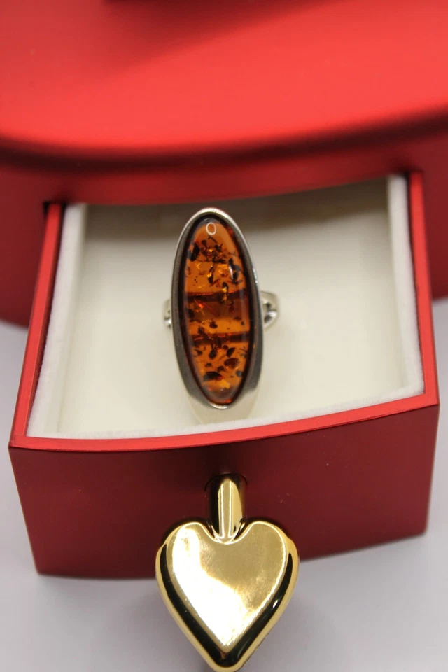 ANELLO ARGENTO AMBRA NATURALE OVALE  SPOLA MM 31X11  MIS 16 EXPLOIT - Immagine 1 di 4