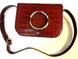 Frame Le Ring Leather Croc Brown Shoulder Bag Made in Italy Medium - Picture 1 of 8