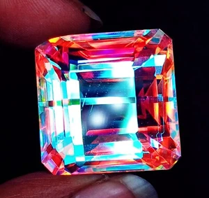 90+ Ct Square Shape Mystic Quartz Loose Gemstone Certified With Free Gift - Picture 1 of 20