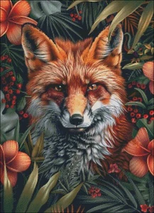 Red Fox Face Flowers - Counted Cross Stitch Kits Needlework Embroidery DIY - Picture 1 of 3