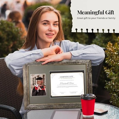Rustic Farmhouse Graduation Diploma Frame with Fitted Mat for Photo and Diploma - Image 1 of 4