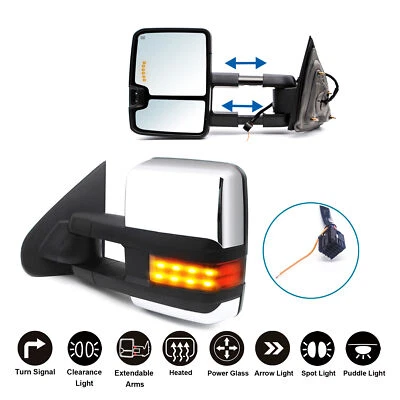 Set Fits 15-18 Chevy Silverado 2500 3500 Power Heated Towing Mirrors Chrome - Image 1 of 4