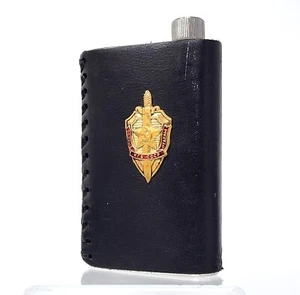 Frasco de cubierta de cuero de acero inoxidable URSS soviético Rusia KGB de colección - Imagen 1 de 17