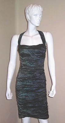 Nuevo Vestido Vaina Nicole Miller Metálico Arrugado Estampado Animal Talla 2 Espalda Corredora Foto 1 de 2