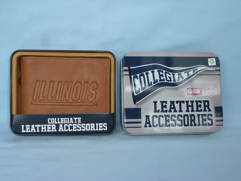 ILLINOIS FIGHTING ILLINI    Leather BiFold Wallet    NIB    brown 4 Cover