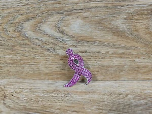 1 7/8" Rose Pink Crystal Pave Breast Cancer Awareness Ribbon Lapel Pin Silver - Picture 1 of 5