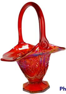   Cesta de vidrio de carnaval de Indiana naranja rojizo reliquia estrella de clavo iridiscente  - Imagen 1 de 11