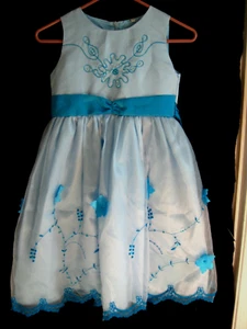 Girls Blue Organza Dress w/Embroidery & Pearls. - Size 6X - Picture 1 of 2