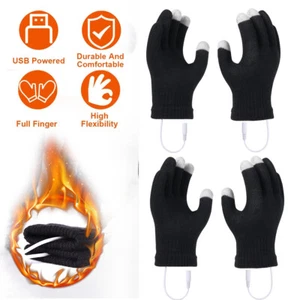 2 Paar Thermo USB Elektrische Heizung Winter Warme Strickhandschuhe Touchscreen Schwarz - Bild 1 von 14
