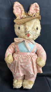 Gund Creations J Swedlin hartes Stofftier Häschen rosa Anzug mit Kleid & blauer Weste Vintage - Bild 1 von 15