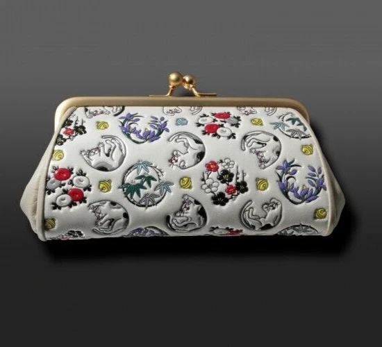 Asakusa Bunko Marco Bolso sin asas Cierre Cuero de vaca Gato Planta Fortuna Japón Foto 1 de 2