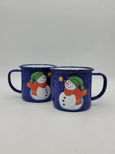 Juego de tazas muñeco de nieve esmaltado azul parche grosella Navidad invierno camping de colección - Imagen 1 de 13