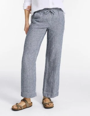 LL Bean Womens Sz 4 Petite Premium Washable Linen Pull-On Pants Striped Nautical - Image 1 of 4