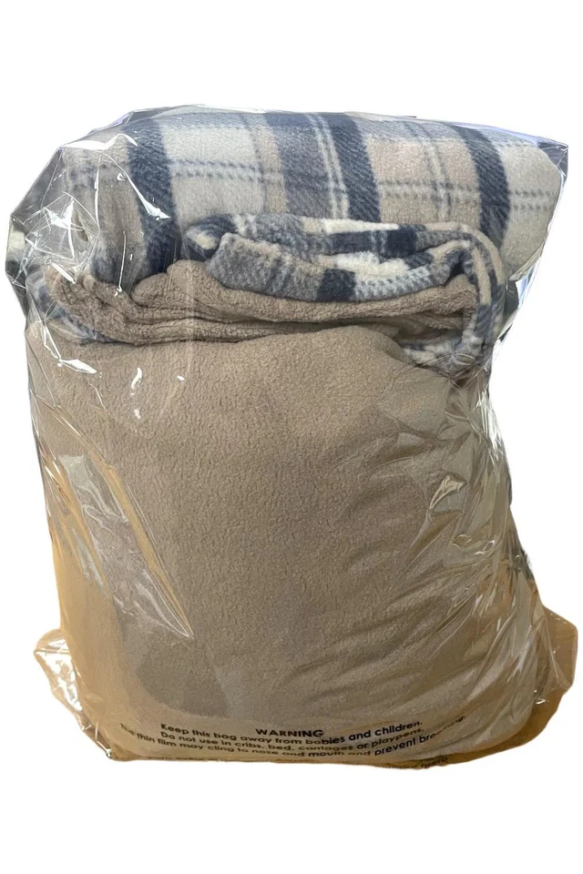 Juego de sábanas de vellón polar Malden Mills estuches adicionales a cuadros natural/azul Foto 1 de 1