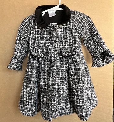 Abrigo Vintage Nannette Bebé Botón Talla 24M Elegante Plisado Negro Blanco Tweed Foto 1 de 4