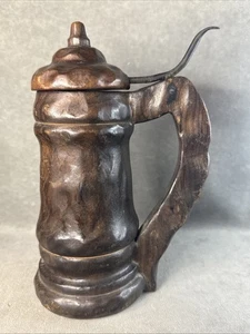 Vintage Wooden Stein w/ Lid & Handle Handcrafted Made In Spain 9"x6”x4” - Picture 1 of 13