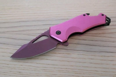 Hot Pink Spring Assist Knife 3.2" Surgical Steel Blade Pocket Clip Bottle Opener - Image 1 of 4