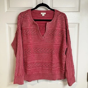 Suéter Sundance Grueso Tejido con Cable Texturizado Rosa V Algodón para Mujer Talla L - Imagen 1 de 11