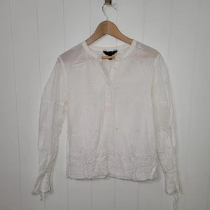 J. Crew Top Damen Gr. Small weiß bestickt Blumen Bauern Glockenärmel Sommer - Bild 1 von 8