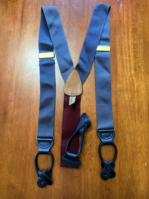 Trafalgar Gray Burgundy Black Leather Gold Tone Hardware Braces Suspenders — 第 1/4 张图片