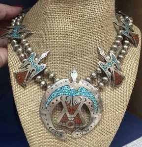 Vintage Navajo Sterling Silver Turquoise 30” Neck Necklace 🩵159.7 Grams - Picture 1 of 8