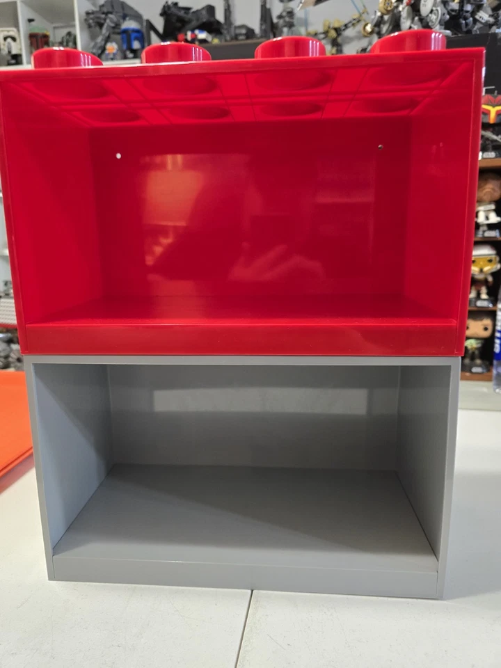 Lego 2 LARGE Brick Shelf Set Red & GREY Lego Decor Office Kids Play Room  - Image 1 of 4