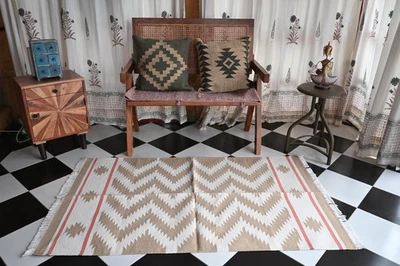 Alfombra de algodón Rugmoda beige Chevron Foto 1 de 4