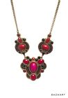 Black Pink Rhinestones Gold Tone Bib Necklace 19” Fashion Costume Bohemian