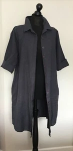 TWO DANES Sz/S Oversized 47”Navy Blue Linen Mix Shirt /Coat Dress Side Pockets - Picture 1 of 9