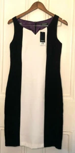 NUEVO CON ETIQUETAS Vestido Clásico Negro y Blanco de Cambio, Impresionante Revestimiento Púrpura, Trabajo/Ocasión #33 - Imagen 1 de 3