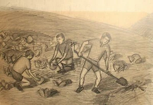 Vintage realist pencil painting landscape field work - Picture 1 of 12