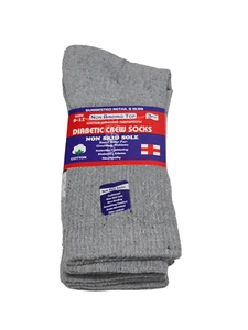 3 Paar Crew-Diabetikersocken unverbindlich oben lockere Passform Baumwolle grau Herrengröße 9-11 - Bild 1 von 9
