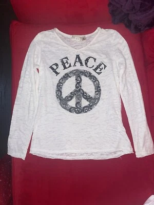 Camisa The Children's Place Niña Off White Manga Larga Paz Estrás M 7/8 Foto 1 de 3