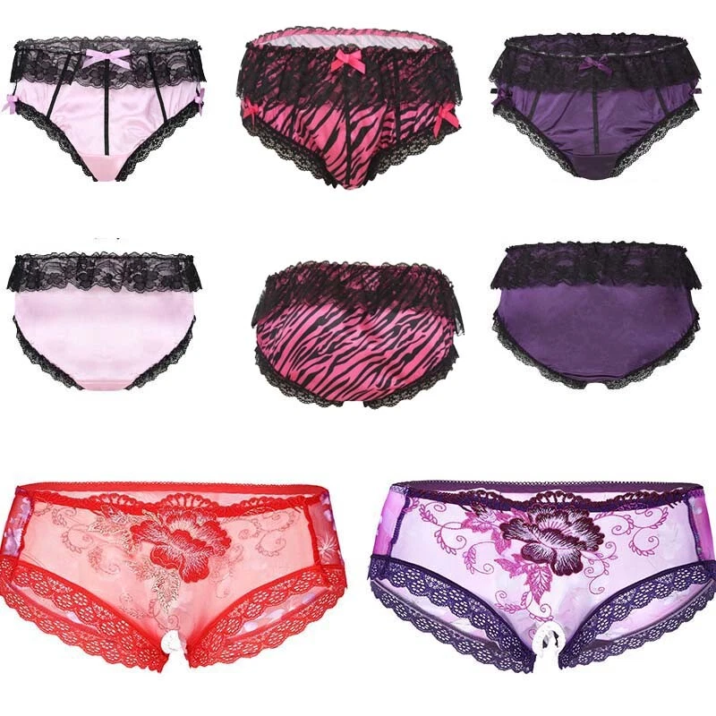 Men's Sissy Pouch Panties Briefs Satin Frilly Lace Skirted Lingerie AU - image 1 of 1