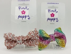 Pink Poppy Children's Encrusted Gemstone Hair Bow Clip - Picture 1 of 2